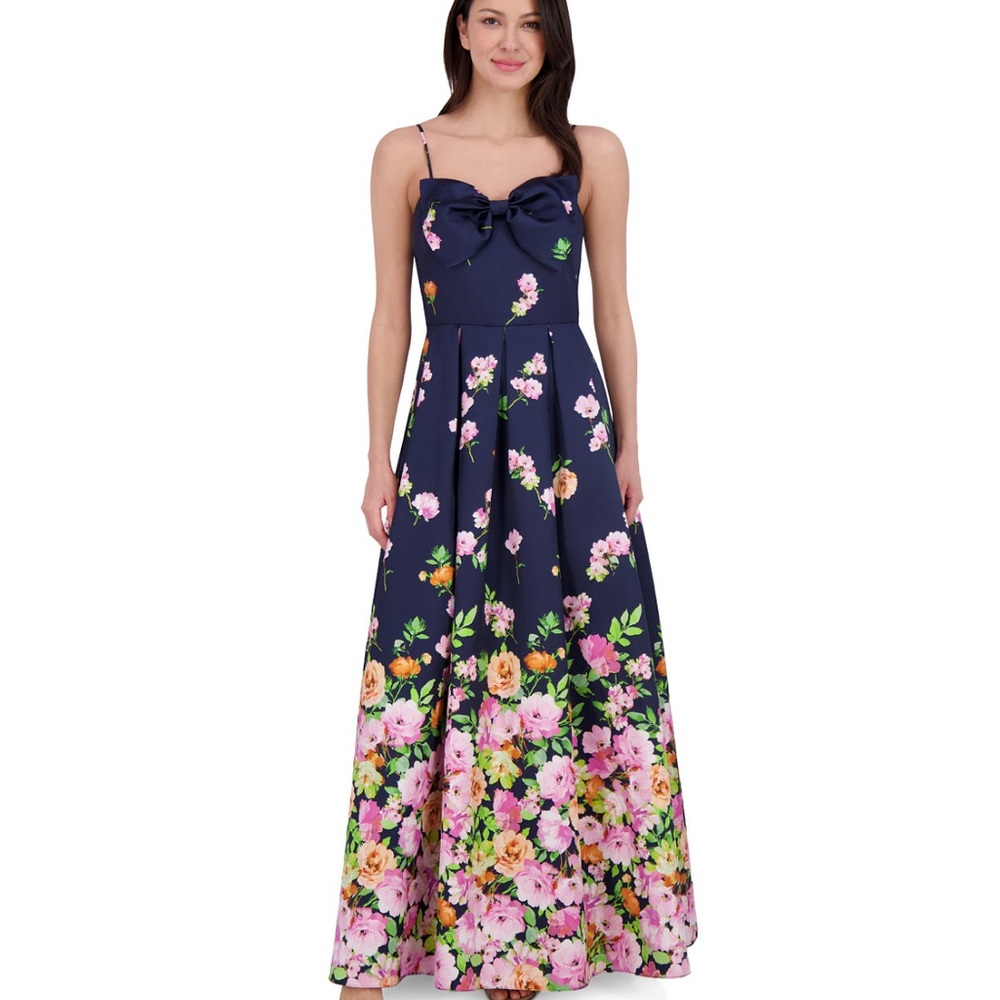 Eliza J Navy Floral Maxi Dress with Bow